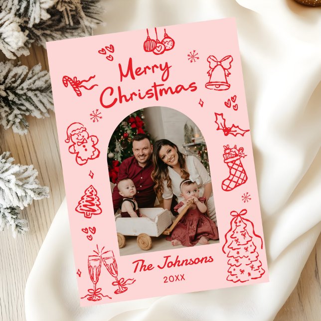 Cartes Pour Fêtes Annuelles Arche photo de Noël dessinée à la main fantaisiste (Créateur téléchargé)