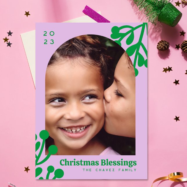 Cartes Pour Fêtes Annuelles Arche photo de Noël Lavender Holly Berries (Créateur téléchargé)