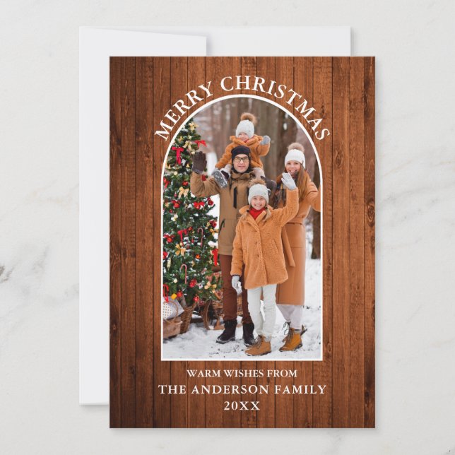 Cartes Pour Fêtes Annuelles Arche photo en bois rustique Joyeux Noël (Devant)