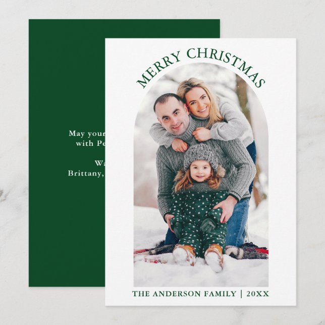 Cartes Pour Fêtes Annuelles Arche photo moderne Joyeux Noël Vert (Devant / Derrière)