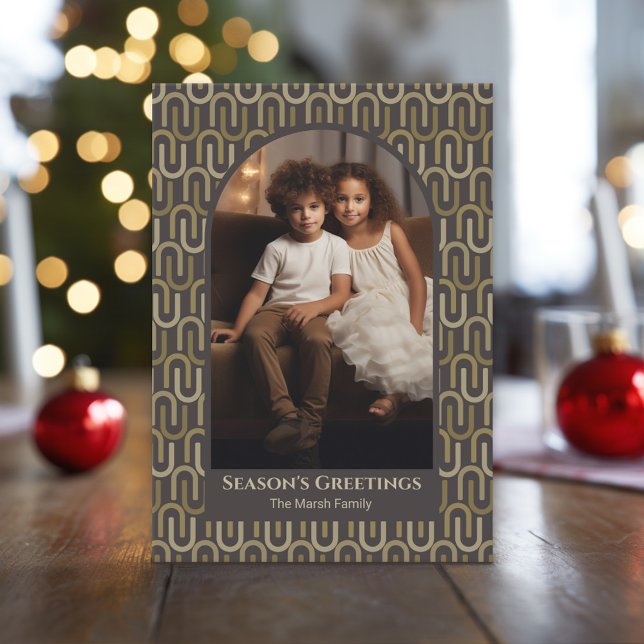 Cartes Pour Fêtes Annuelles Arche photo - rétro mcm motif neutre brun (Christmas Photo Card)