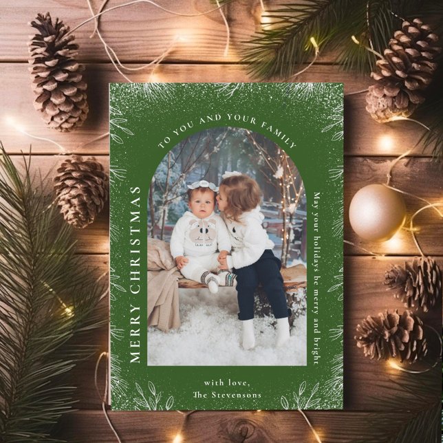 Cartes Pour Fêtes Annuelles Arche verte de Noël et photo de neige (Créateur téléchargé)