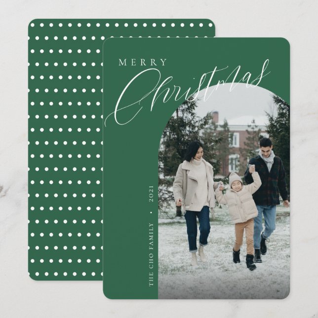Cartes Pour Fêtes Annuelles Arche verte de Noël moderne encadrée Hol photo mod (Devant / Derrière)