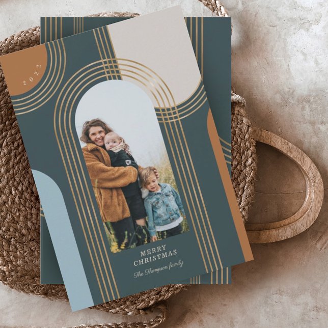 Cartes Pour Fêtes Annuelles Arches d'or concentré géométrique moderne 1 photo (Créateur téléchargé)