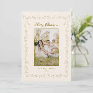 Cartes Pour Fêtes Annuelles Arcs dorés et fleurs Photo Joyeux Noël