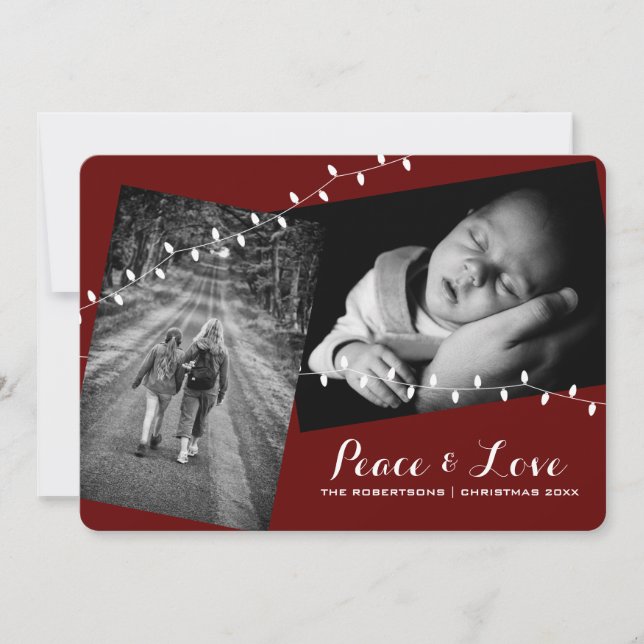 Cartes Pour Fêtes Annuelles Arête Rouge Paix Amour Noël Photos Lumières (Devant)