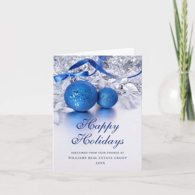 Cartes Pour Fêtes Annuelles Argent Bleu ornement de Noël Accueil d'entreprise (Devant)