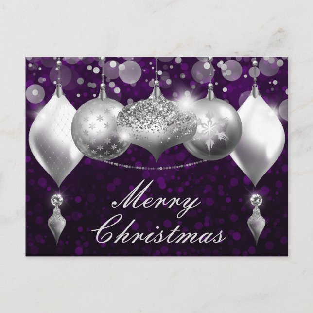 Cartes Pour Fêtes Annuelles Argent et violet Baubles de Noël Ornements (Devant)