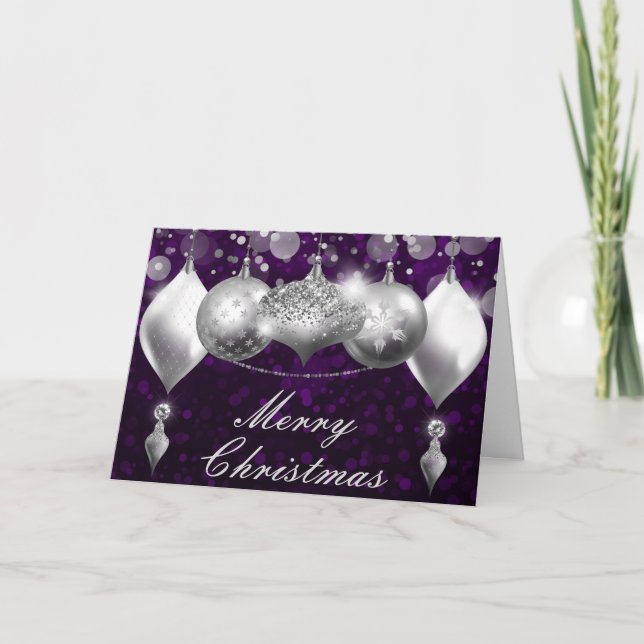 Cartes Pour Fêtes Annuelles Argent et violet Baubles de Noël Ornements (Devant)