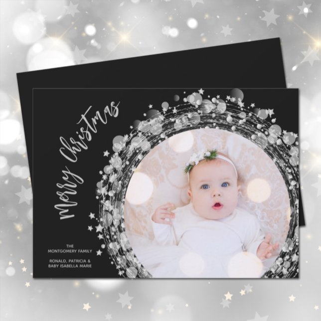 Cartes Pour Fêtes Annuelles Argent Stars Photo Noël (Créateur téléchargé)