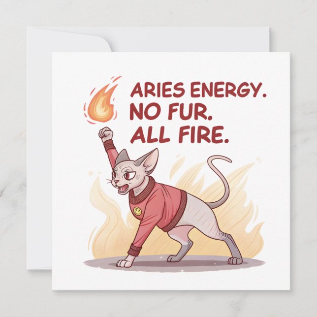 Cartes Pour Fêtes Annuelles Aries Energy Sphynx Cat Fire Illustration (Devant)