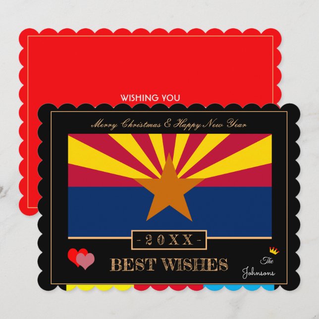 Cartes Pour Fêtes Annuelles Arizona Flag & Bonne année /Meilleurs voeux USA (Devant / Derrière)