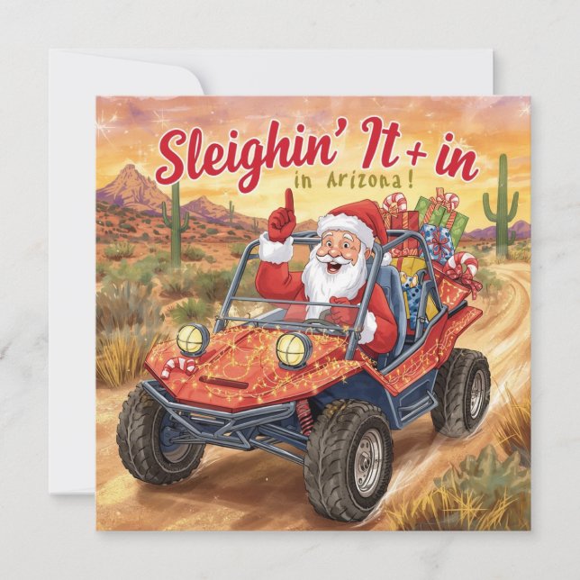 Cartes Pour Fêtes Annuelles Arizona Golf Christmas Santa Golfer driving cart (Devant)