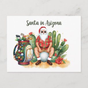Cartes Pour Fêtes Annuelles Arizona Golf dans le désert Cactus de Noël Père No