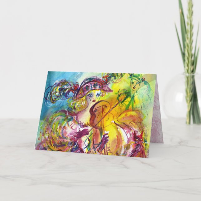 Cartes Pour Fêtes Annuelles ARLECCHINA VIOLINIST / Soirée Carnaval vénitien (Devant)