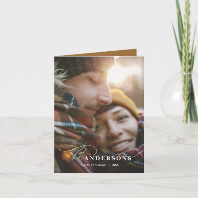 Cartes Pour Fêtes Annuelles Arrière-plan de moutarde en or 1 photo Noël (Devant)