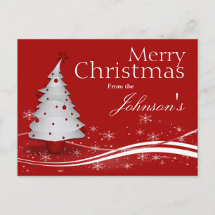 Cartes Pour Fêtes Annuelles Arrière - plan rouge et arbre de Noël blanc