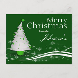 Cartes Pour Fêtes Annuelles Arrière - plan vert et arbre de Noël blanc Salutat