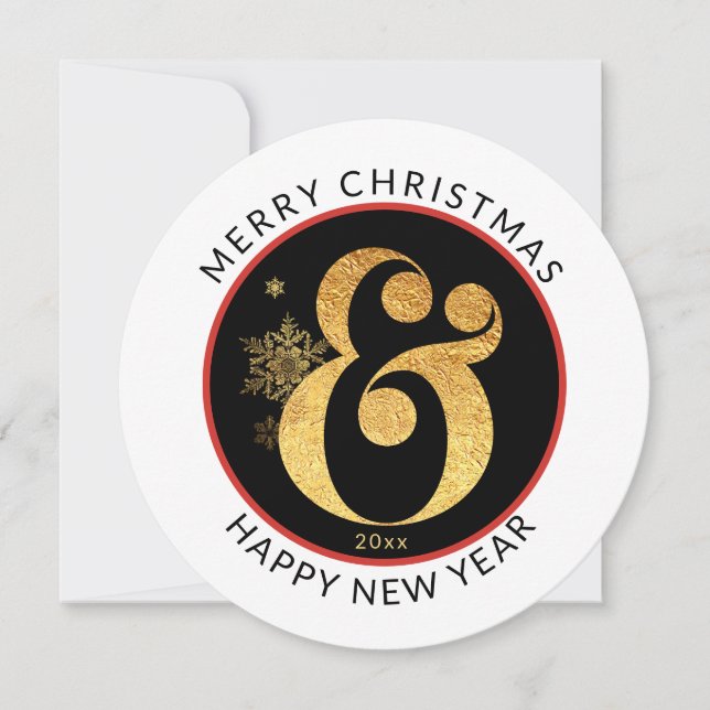 Cartes Pour Fêtes Annuelles Arrondi moderne, Joyeux Noël Gold Look Ampersand (Devant)