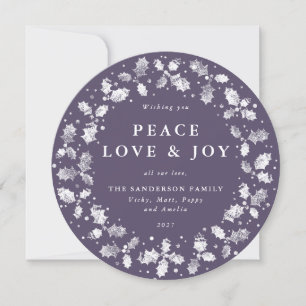 Cartes Pour Fêtes Annuelles Arrondi Violet Holly Wreath Paix Amour + Joie