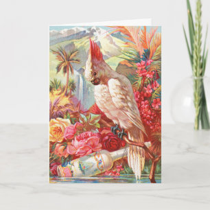 Cartes Pour Fêtes Annuelles Art botanique vintage de cacatoès tropical et de r