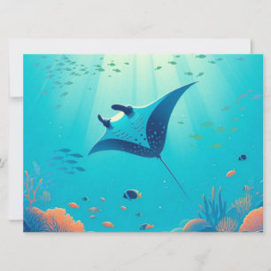 Cartes Pour Fêtes Annuelles Art côtier classique, raie manta