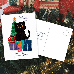Cartes Pour Fêtes Annuelles Art de café de chat noir mignon Noël festif