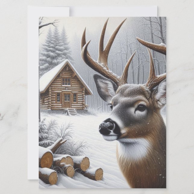 Cartes Pour Fêtes Annuelles Art de cerf/buck d'hiver (Devant)