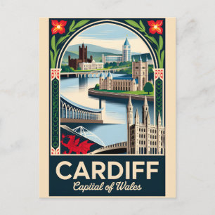 Cartes Pour Fêtes Annuelles Art de l'affiche de voyage rétro de Cardiff au Pay