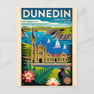 Cartes Pour Fêtes Annuelles Art de l'affiche de voyage rétro de Dunedin Nouvel