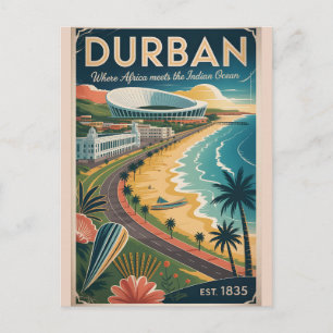 Cartes Pour Fêtes Annuelles Art de l'affiche de voyage rétro de Durban Afrique