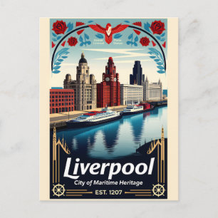 Cartes Pour Fêtes Annuelles Art de l'affiche de voyage rétro de Liverpool Angl