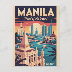 Cartes Pour Fêtes Annuelles Art de l'affiche de voyage rétro de Manille Philip