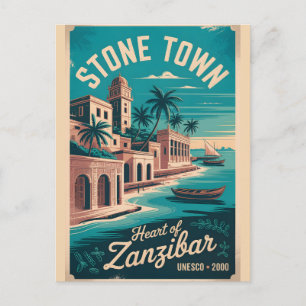 Cartes Pour Fêtes Annuelles Art de l'affiche de voyage rétro de Stone Town Zan
