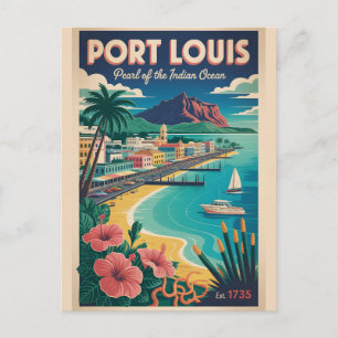 Cartes Pour Fêtes Annuelles Art de l'affiche de voyage rétro Port Louis Mauric