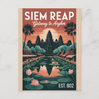 Cartes Pour Fêtes Annuelles Art de l'affiche de voyage rétro Siem Reap Cambodg