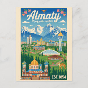 Cartes Pour Fêtes Annuelles Art de l'affiche rétro de voyage à Almaty Kazakhst