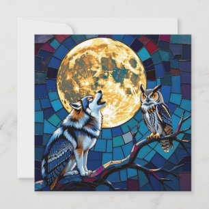 Cartes Pour Fêtes Annuelles Art de mosaïque de loup et de hibou Dire bonjour