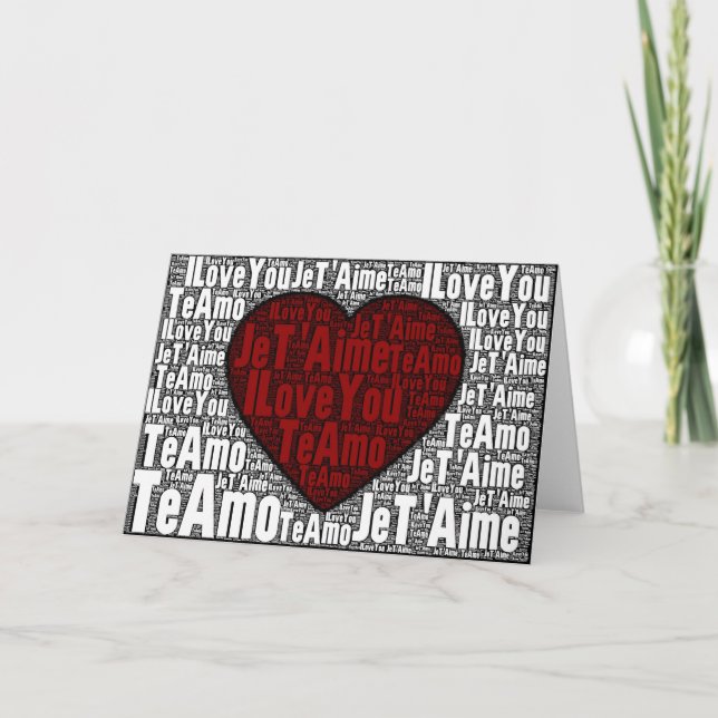 Cartes Pour Fêtes Annuelles Art de mot : "Je t'aime" 3 langues - coeur rouge (Devant)