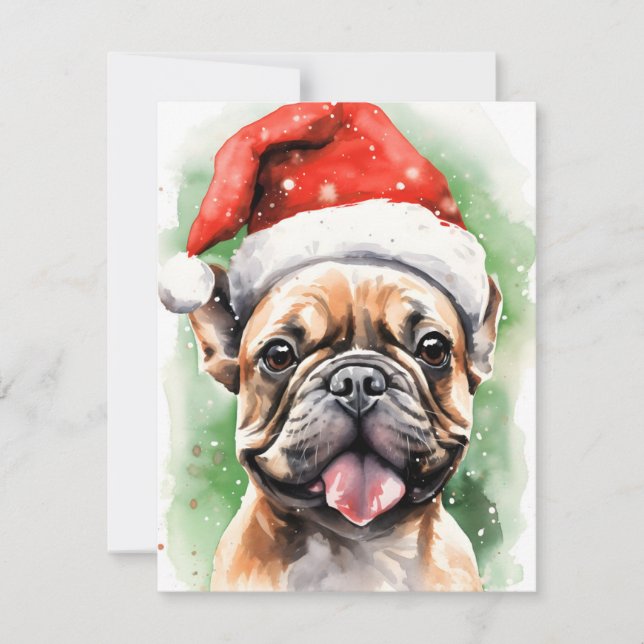 Cartes Pour Fêtes Annuelles Art de peinture de Noël de Bulldog (Devant)