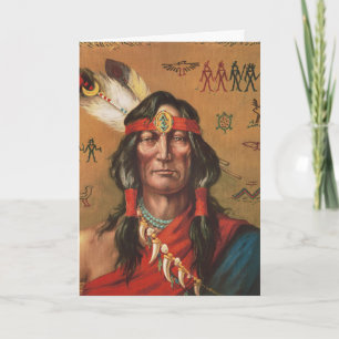 Cartes Pour Fêtes Annuelles Art de portrait de chef amérindien vintage