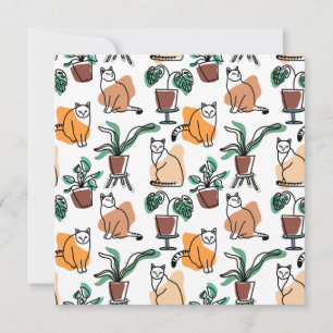 Cartes Pour Fêtes Annuelles Art de trait dessin chats et fleurs
