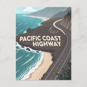 Cartes Pour Fêtes Annuelles Art de voyage rétro de la Pacific Coast Highway
