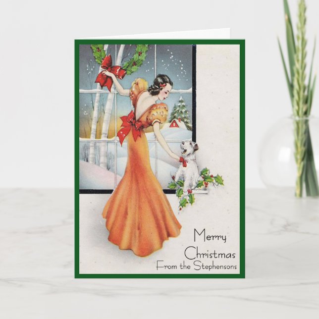 Cartes Pour Fêtes Annuelles Art Deco Fashion Christmas Tree Retro Blank Inside (Devant)