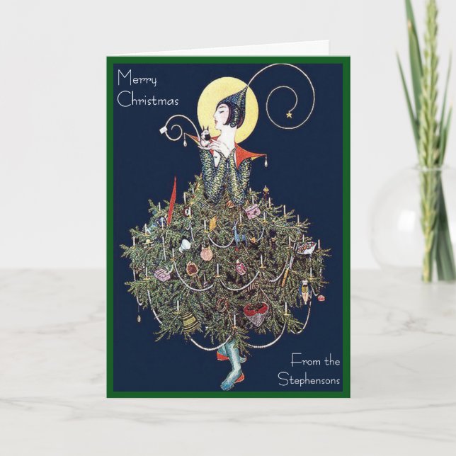 Cartes Pour Fêtes Annuelles Art Deco Fashion Christmas Tree Retro Blank Inside (Devant)