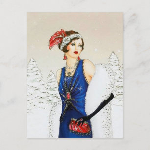 Cartes Pour Fêtes Annuelles Art déco festif rétro vintage dame de Noël