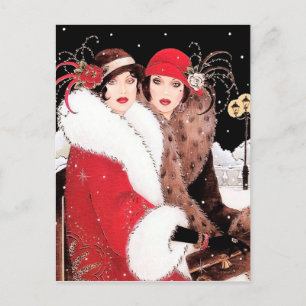 Cartes Pour Fêtes Annuelles Art déco festif rétro vintage dame de Noël