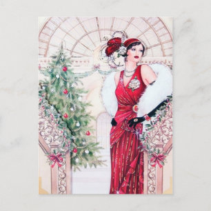 Cartes Pour Fêtes Annuelles Art déco festif rétro vintage dame de Noël