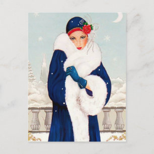 Cartes Pour Fêtes Annuelles Art déco festif rétro vintage dame de Noël