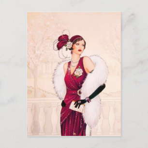 Cartes Pour Fêtes Annuelles Art déco festif rétro vintage dame de Noël